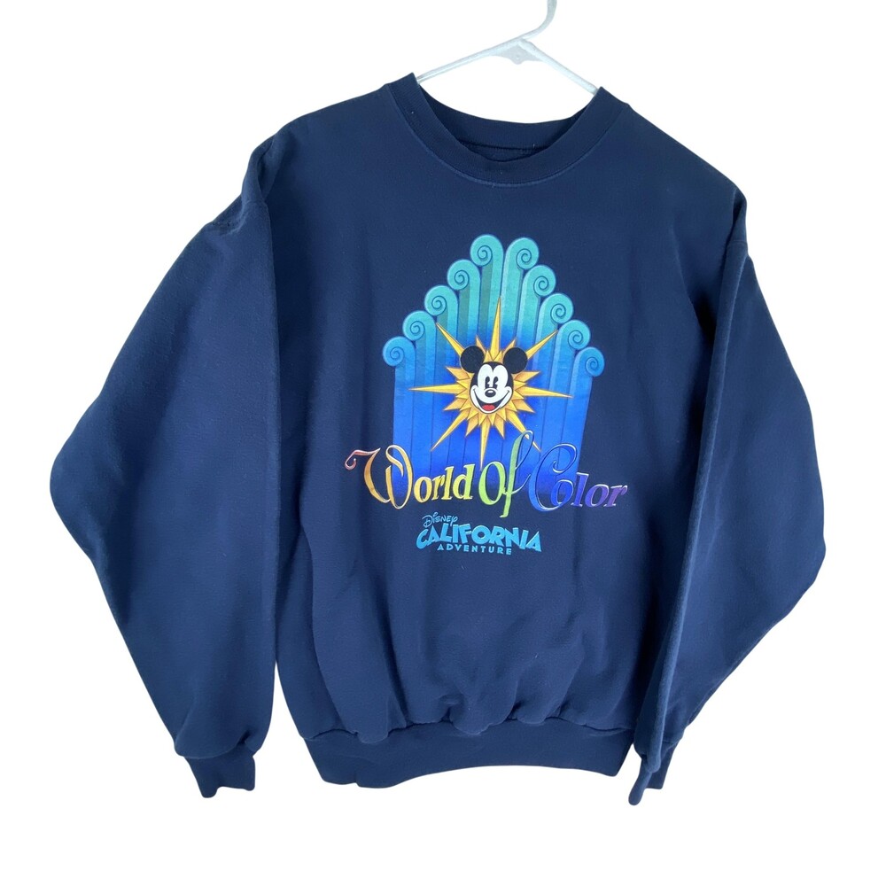 Disney Sweatshirt Mens Small Blue World Of Color Mickey Fleece Pullover Graphic